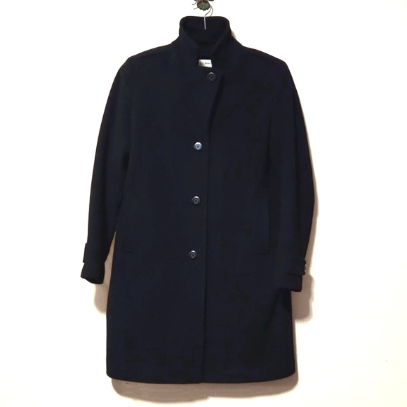 L. L. Bean Classic Lambswool Polo Coat 3/4 Length Black Size 12 LIKE NEW! - Picture 3 of 14